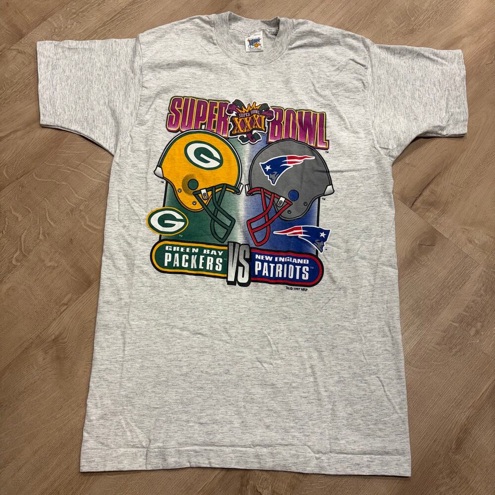 Vintage 90s NFL New England Patriots Green Bay Packers Super Bowl T-Shirt Men XL
